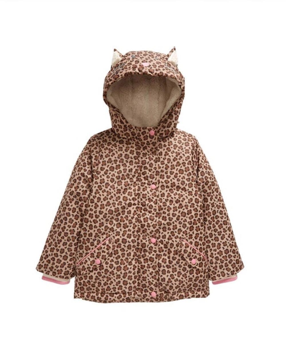Mini Boden Girls Sherpa Lined Anorak Nut Leopard Print Kitty Coat Size 6/7 NEW
